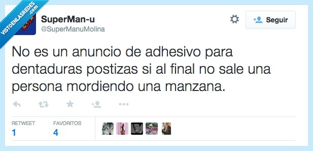 adhesivo,dentadura postiza,morder,manzana,anuncios