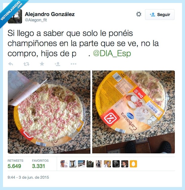 dia,el dia,champiñones,ratas,qué cara dura,esto con tarradellas no pasa,parte,visible,vergüenza,pizza,carbonara,trozo