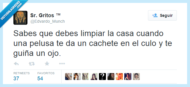 limpiar,casa,pelusa,cachete,guiña,guiñar,ojo,sucia,suciedad,barrer