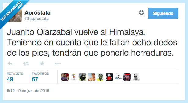 Juanito Oiarzabal,vuelve,volver,Himalaya,escalar,dedo,pies,falta,frio,herradura,escalador
