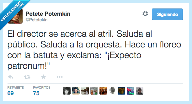 director,orquesta,musico,musica,saludar,publico,floreo,batuta,expecto patronum,patronus,harry potter,hechizo