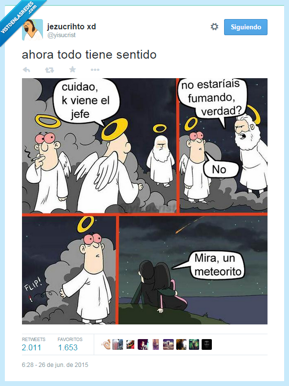 meteorito,jefe,Dios,ángeles,fumar,tirar,cigarro,colilla,estrella,fugaz