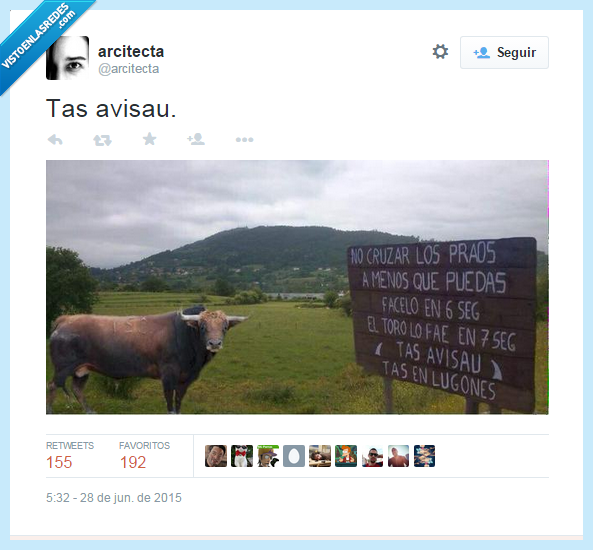 avisau,avisar,toro,cruzar,prado,rápido,pillar,escribir,faltas,letrero