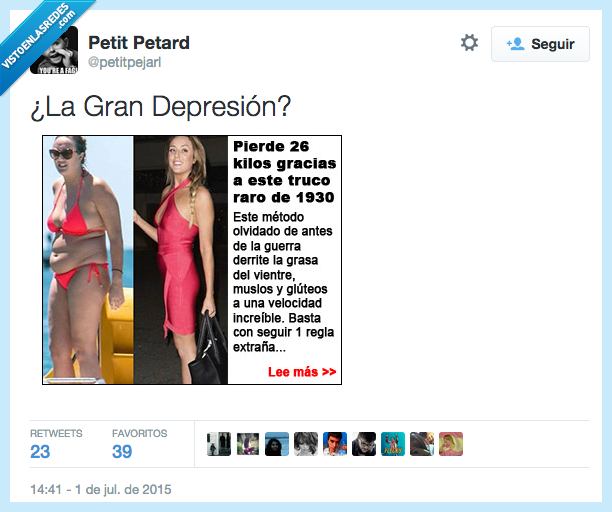 anuncia,pierde kilos,truco,años 30,crisis,hambre,Gran Depresión