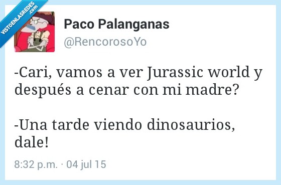 Jurassic World,cenar,madre,viendo,ver,tarde,dinosaurio