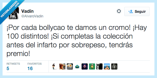 bollycao,cromo,colección,100,sobrepeso,infarto,premio