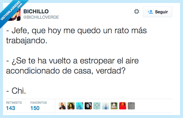 jefe,quedar,rato,trabajando,horas,extra,trabajador,aire acondicionado,casa,estropeado,estropear,roto,calor,chi
