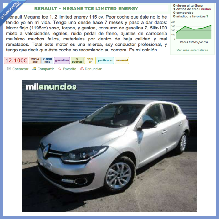 coche,marca,renault megane,gasolina,queja,vender,precio,milanuncios