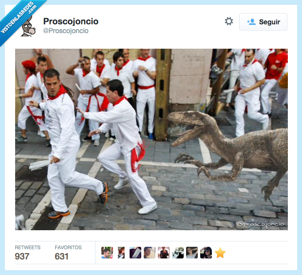 dinosaurio,encierro,toro,San Fermín,velociraptor,perseguir,correr,huir