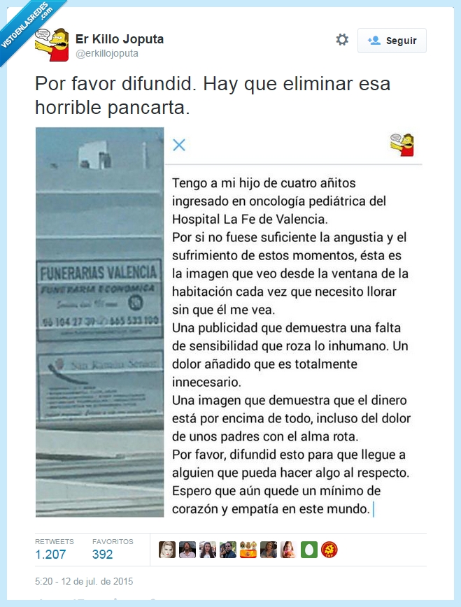 funeraria,publicidad,hospital,pancarta,retirar,delante,niño,cancer