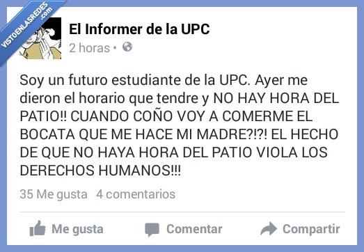 tiempo,patio,recreo,descanso,comer,bocata,clases,informer,upc,universidad,preocupación importante