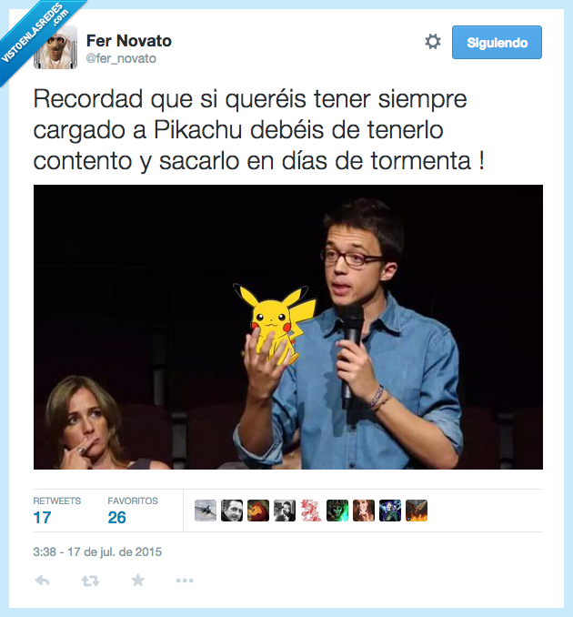 Errejon,Pokemon,Pikachu,Podemos,sacar,tormenta,feliz,tener,contento,consejo