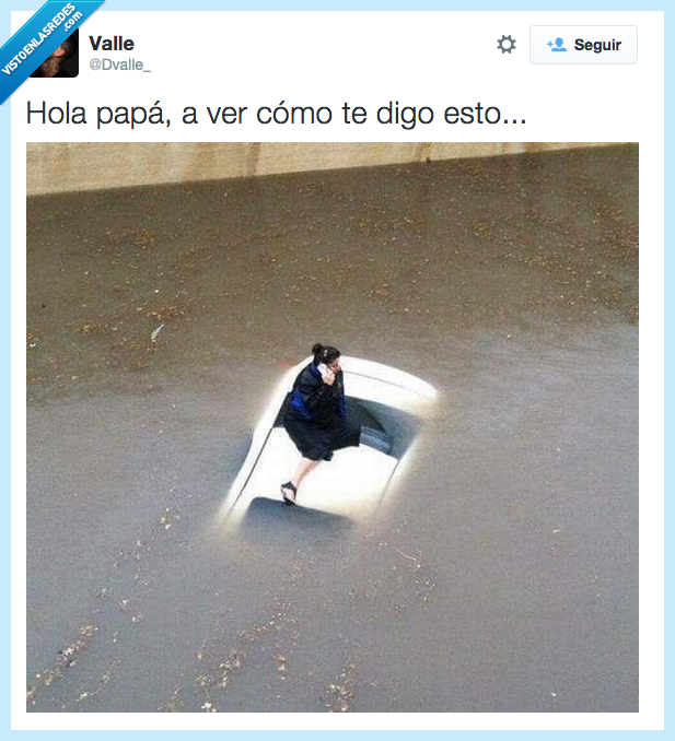 padre,llamar,niña,chica,mujer,telefono,movil,encima,inundacion,llamada,papa