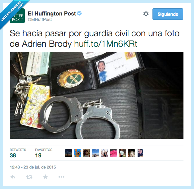 Guardia Civil,foto,Adrien Brody,impostor,esposas,policia