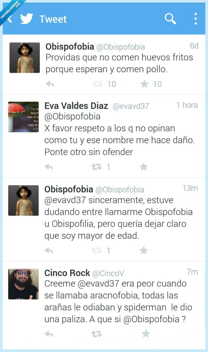 obispofobia,obispofilia,aracnofobia,spiderman,respetar,aborto,huevo,provida,pollito