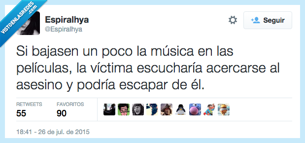 bajar,poco,música,películas,víctima,escuchar,acercar,asesino,escapar