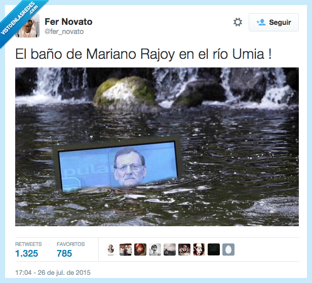 baño,bañar,Mariano Rajoy,río,Umia,presidente,vacaciones,pantalla,tele