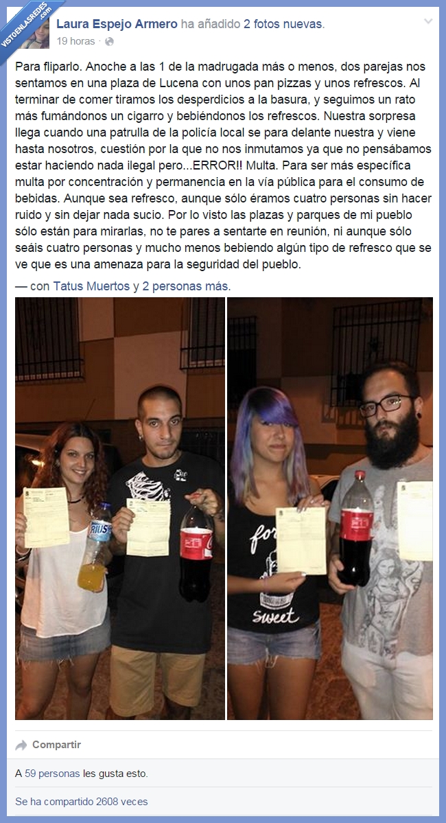 actualidad,agentes,multa,tranquilos,plaza,refrescos,injusticia,tomar,beber,comer,picnic