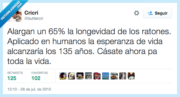 alargar,longevidad,ratones,aplicar,humanos,esperanza de vida,alcanzar,casar,toda la vida