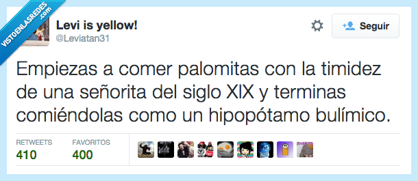 empezar,comer,palomitas,principio,timidez,señorita,siglo,antigua,hipopotamo,bestia,bulimico