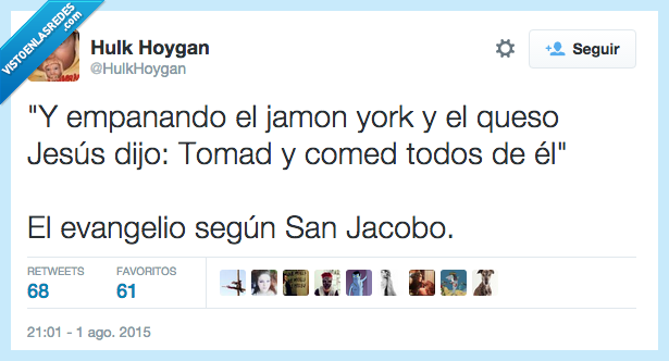 empanar,jamon york,queso,Jesús,decir,tomad,comed,evangelio,San Jacobo