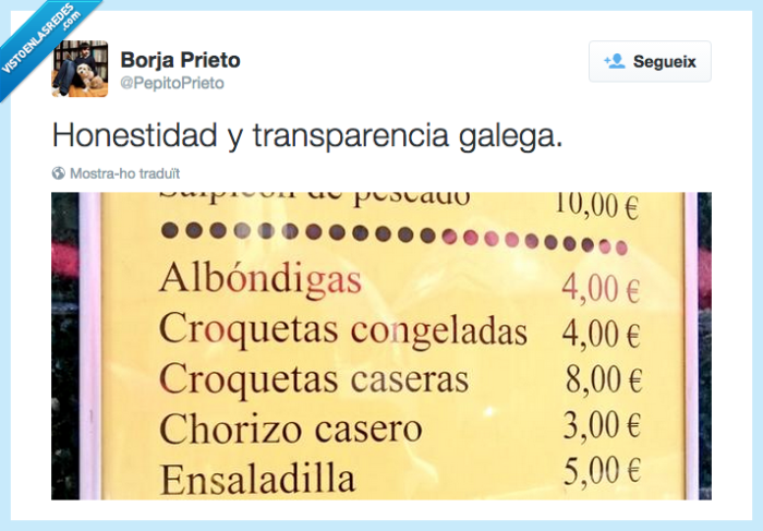 croquetas congeladas,sinceridad,menú,bar,restaurante,tapas,comida