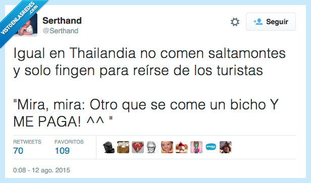 Thailandia,no,comer,saltamontes,fingir,reír,turistas,pagar,bicho