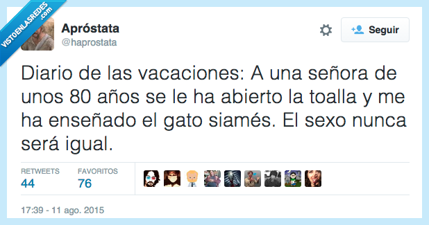 diario,vacaciones,señora,80 años,abrir,toalla,gato siamés,traumatizado