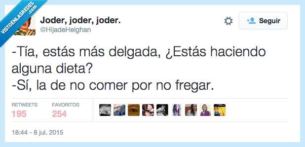 tia,delgada,dieta,cenar,comer,fregar,vaga,pereza