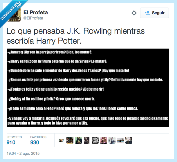 jk rowling,j.k. rowling,Harry Potter,matar,todos,Dumbledore,Sirius,Snape,Tonks,Lupin,fans