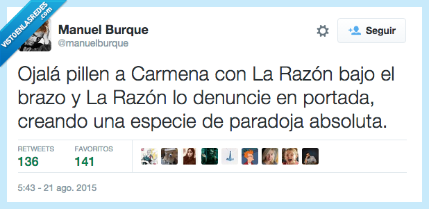 Carmena,vacaciones,La Razón,criticar,debajo,brazo,portada,especie,paradoja,absoluta