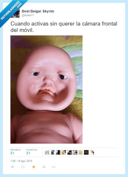 Cámara frontal,móvil,muñeco,bebe,juguete,cara,gordo,aplastado,aplastar