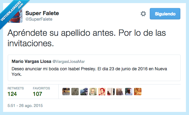 aprendete,aprender,antes,apellido,invitación,boda,matrimonio,Mario Vargas Llosa,Isabel Preysler,Isabel Presley,Nueva York,error