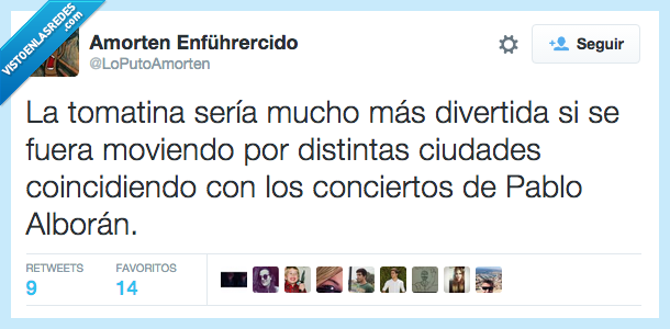 tomatina,divertida,moviendo,mover,distintas,ciudades,coincidir,concierto,Pablo Alboran