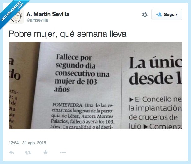 Titular,fail,periodismo,mujer,fallece,fallecer,muere,morir,segundo dia,consecutivo,103,años,edad