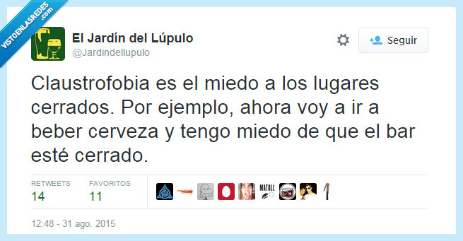 cerveza,beber,twitter,miedo,bar,cerrado,espacio,claustrofobia,bebida