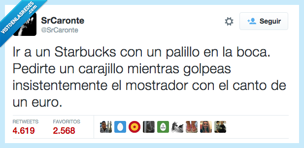 starbucks,hipster,palillo,boca,pedir,carajillo,golpear,insistentemente,mostrador,barra,canto,euro