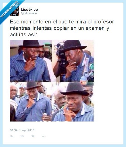 copiar,examen,disimular,profesor,actuar,disimulo