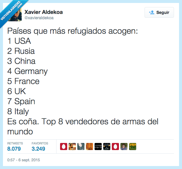países refugiado,acoger,acogen,armas,vendedores,mundo,Estados unidos