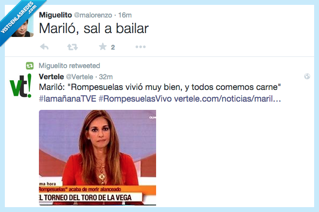 mariló montero,rompesuelas,vivir,comer carne,televisión PÚBLICA,toro de la vega,tordesillas