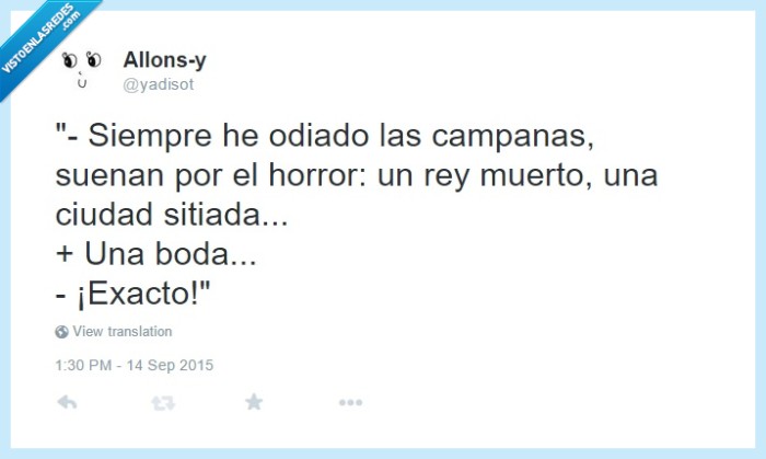 Juego,tronos,Juego de tronos,GOT,Lannister,game,thrones,game of thrones,twitter,humor,boda,campanas