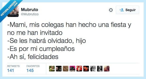 amigo,fiesta,celebracion,cumpleaños,invitar,olvidar,felicidades,madre,hijo