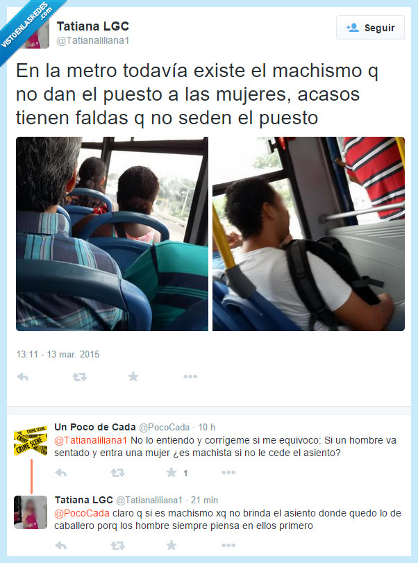 machismo,hombres,autobús,ceder,sitio,asiento,mujer,egocentrismo,vergüenza