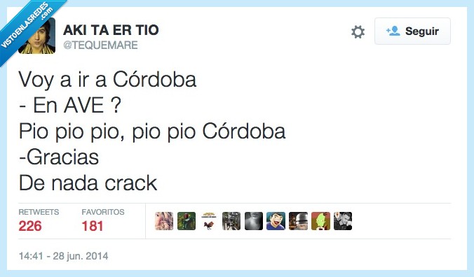 Córdoba,AVE,pio pio,tren,gracias,idioma,piar