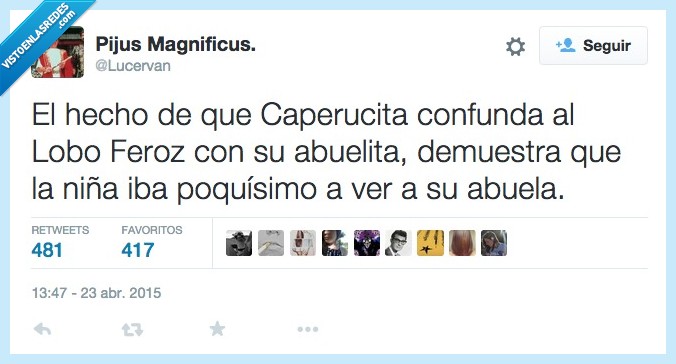 hecho,caperucita,confundir,lobo,abuelita,demuestra,demostrar,poco,visitar,niña,abuela