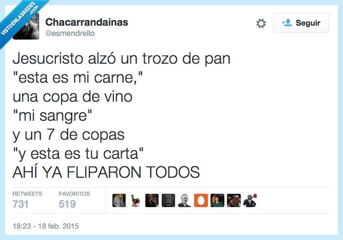 Jesucristo,trozo,pan,carne,copa,vino,sangre,carta,copas,flipar,truco,magia