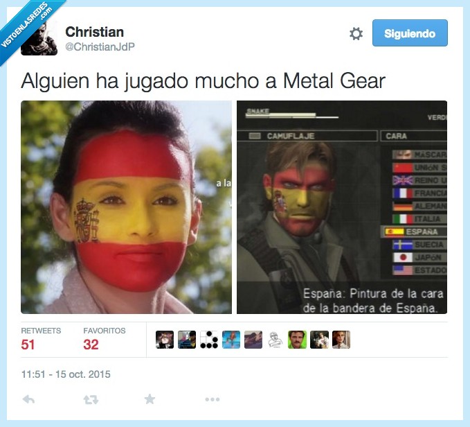 jugado,jugar,gamer,Metal Gear Solid,camuflaje,pintura,cara,bandera,anuncio,partido,popular,pp,partido popular,maquillaje