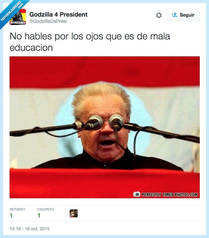 Godzilla,Ojos,Micros,microfonos,perspectiva,discurso,señor,hombre,mala,educación