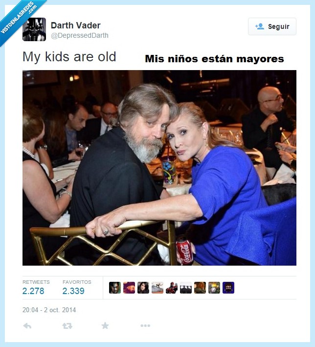 Star Wars,Depressed Darth,Mark Hamill,Carrie Fisher,edad,viejunos,Por qué hace morritos? :(
