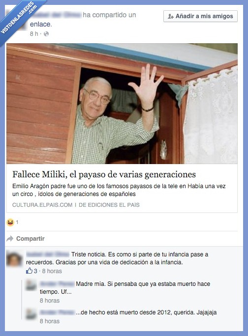fallecimiento,noticia,FAIL,Facebook,Comentario,Miliki,morir,muerto